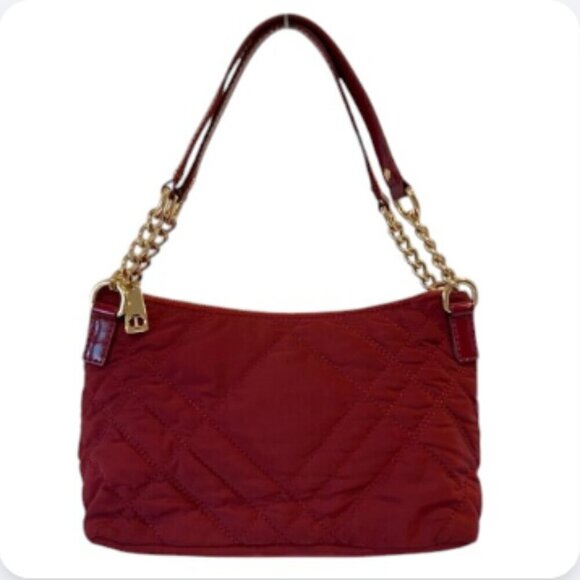 Talbots Barn Red Quilted Small Satchel Handbag with Gold Chain Handles - Picture 1 of 10